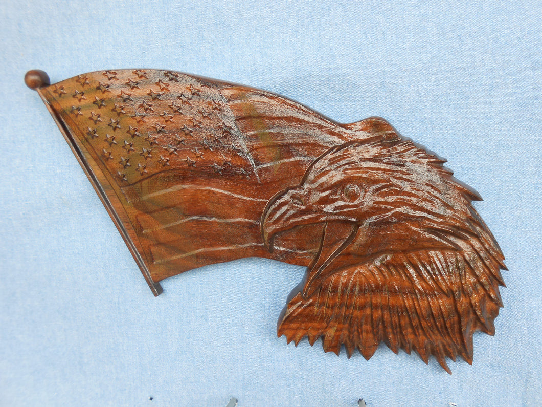 Flag W/ Eagle Head In Walnut